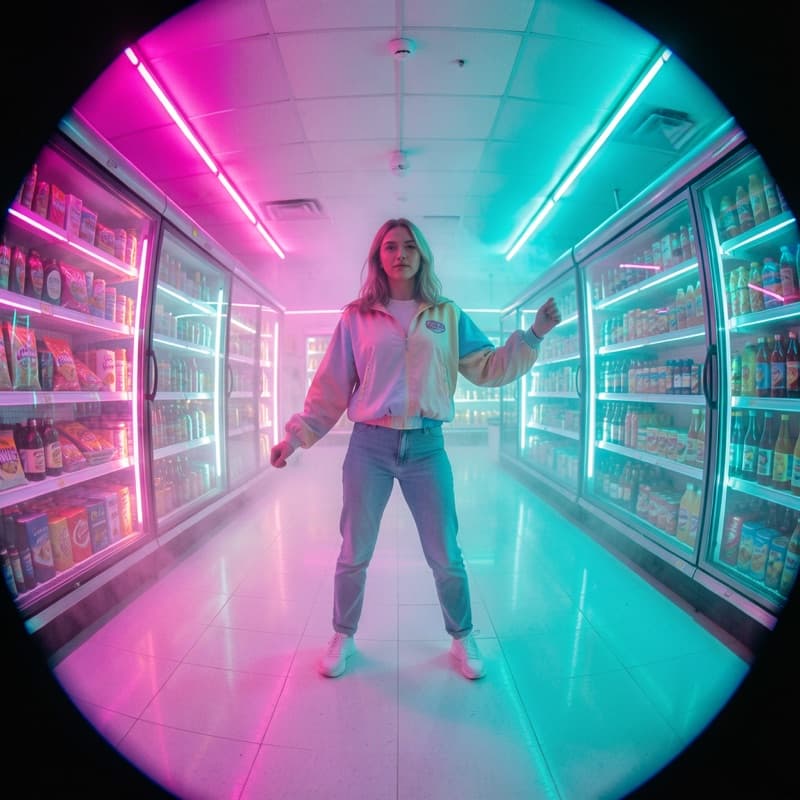 Album cover generated for "Neon Grocery"